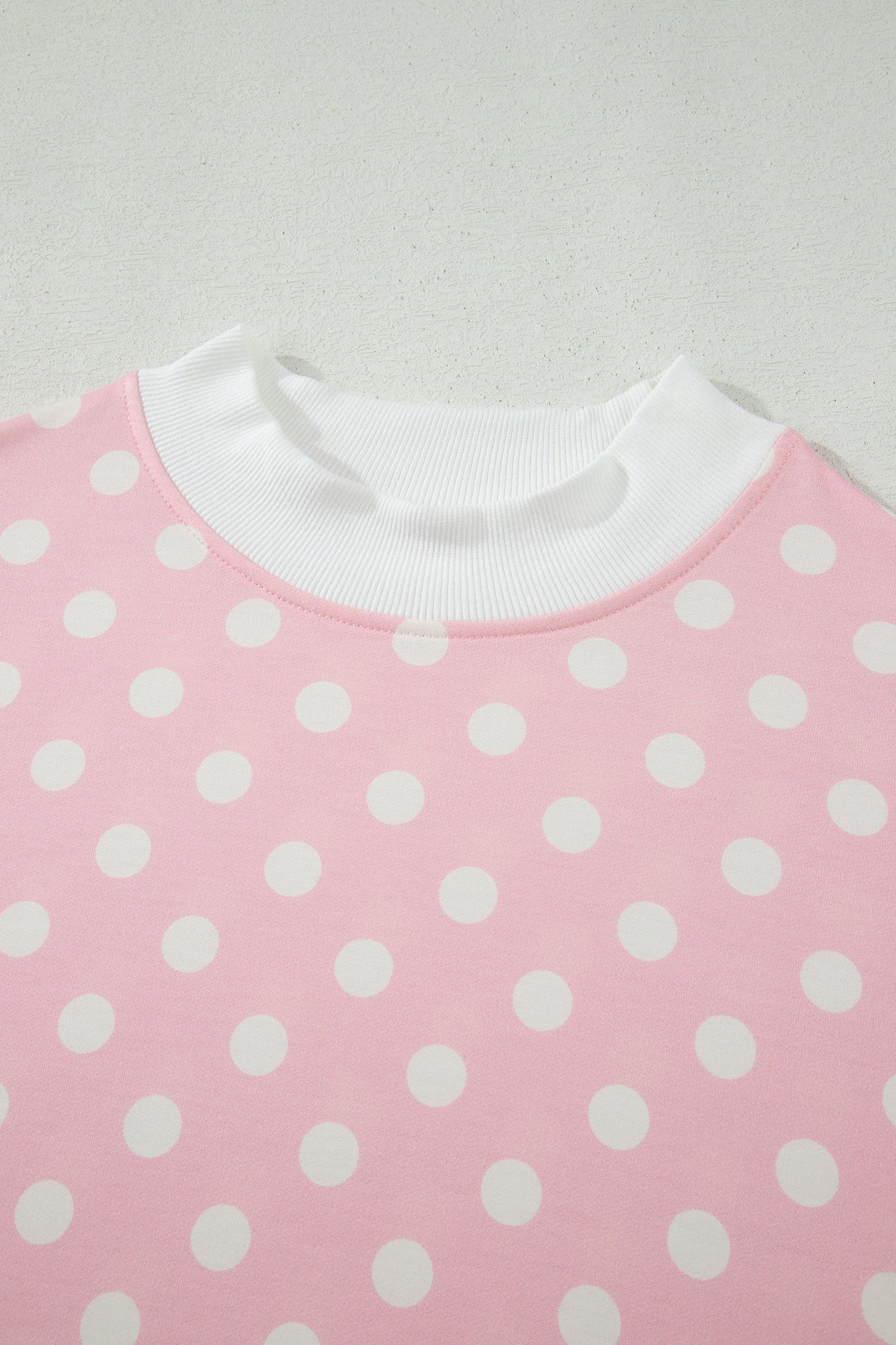 Pink Polka Dot Print Mock Neck Short Sleeve Top Shift Pant Set