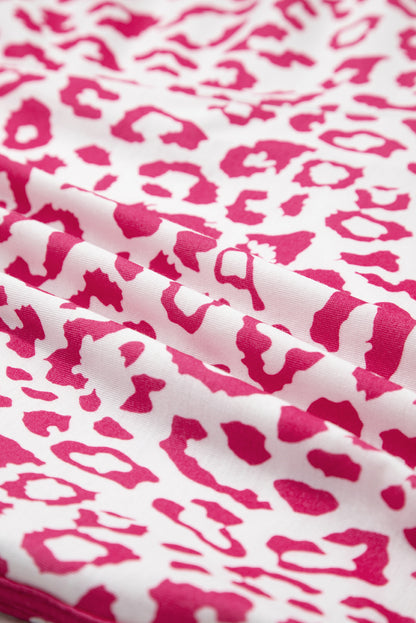 Pink Leopard Elastic Waist Lace up Contrast Trim Casual Shorts