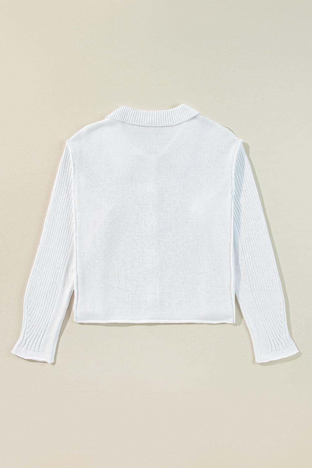 Sweaters & Cardigans/Cardigans White Collared Button-up Loose Fit Casual Sweater