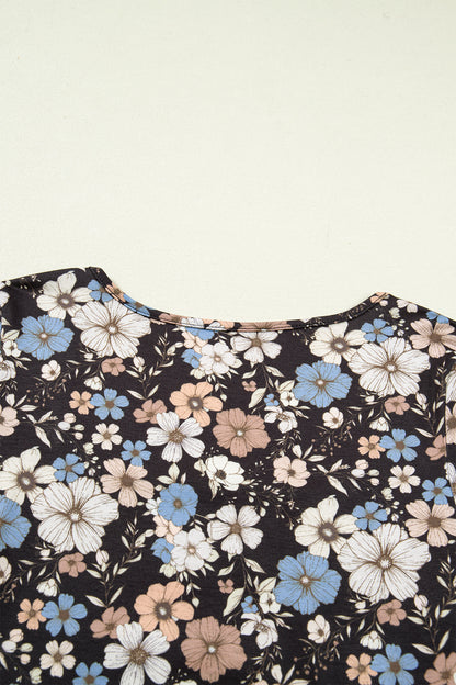 Black Floral Print Slim Long Sleeve T Shirt