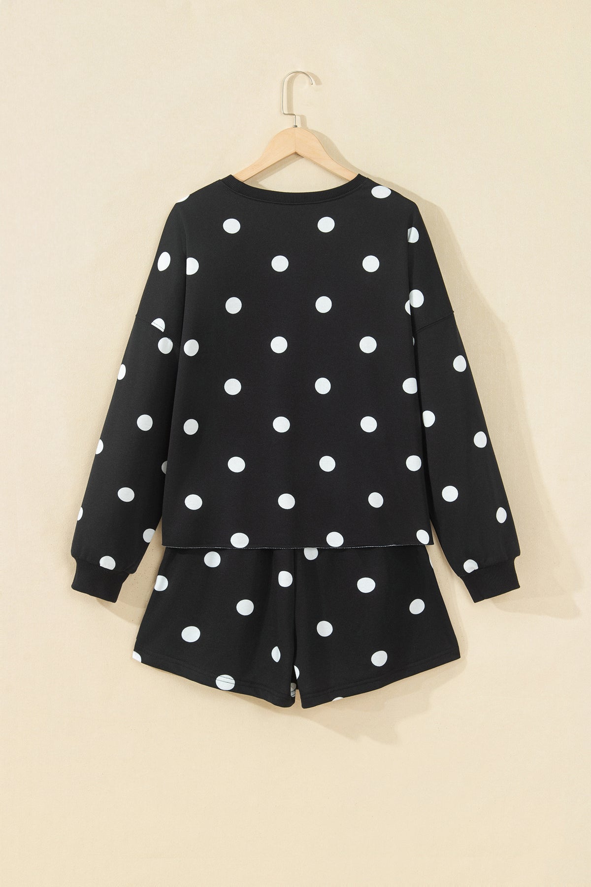 Black Polka Dot Raw Hem Relaxed Pullover Loose Skort Two Piece Set