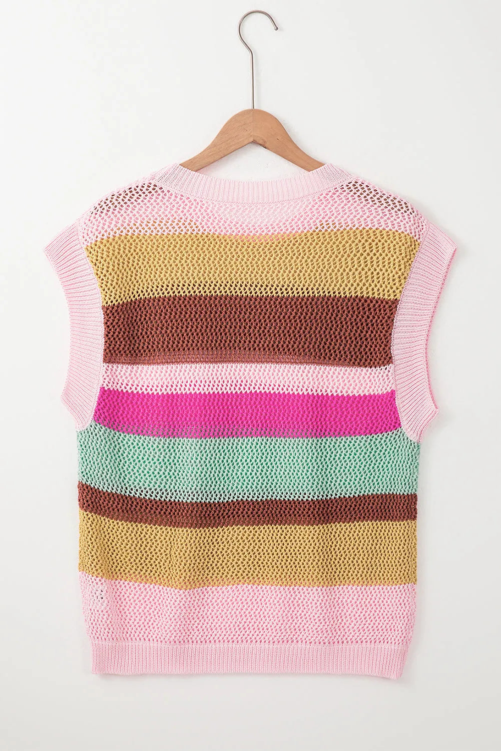 Pink Stripe Crochet Cap Sleeve Loose Fit Sweater T Shirt - Chic Meadow Boutique 