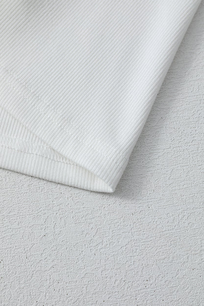 White Lace Floral Patchwork Ribbed Knit Half Sleeve T Shirt