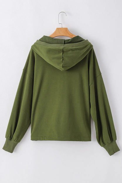 Moss Green Solid Kangaroo Pocket Half Zipper Oversized Hoodie - Chic Meadow Boutique 