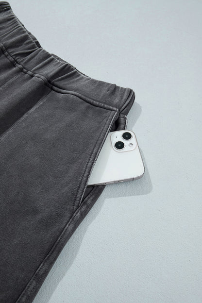 Carbon Grey Mineral Wash Seam Detail Elastic Waist Barrel Pants