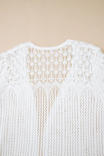 White Crochet Hollow Out Open Front Cardigan - Chic Meadow Boutique 