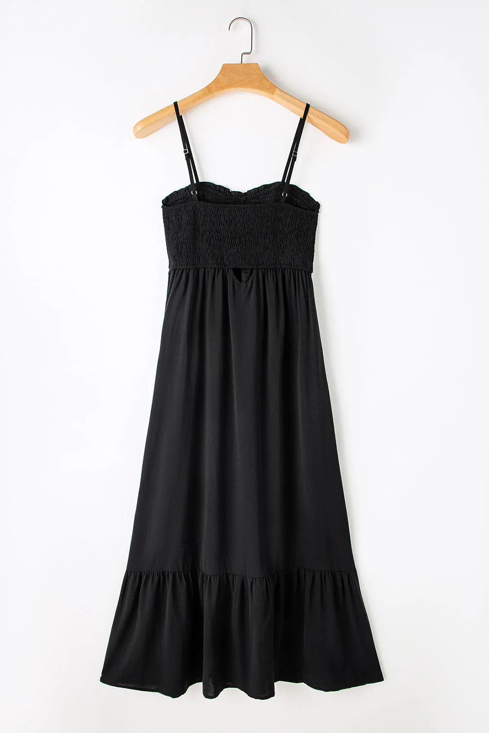 Black Spaghetti Straps Smocked Front Slit Buttoned Dress - Chic Meadow Boutique 