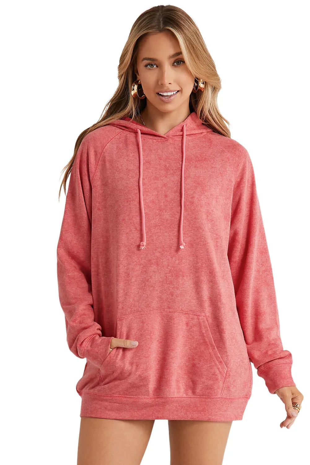 Mineral Wash Kangaroo Pocket Drawstring Pullover Hoodie - Chic Meadow Boutique 