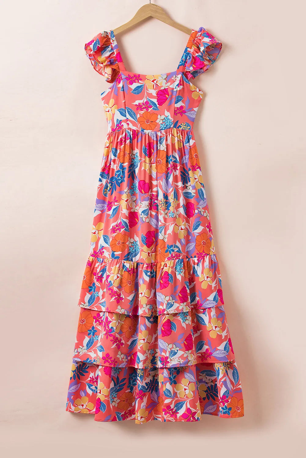 Pink Floral Print Sleeveless Ruffle Tiered Maxi Dress - Chic Meadow Boutique 