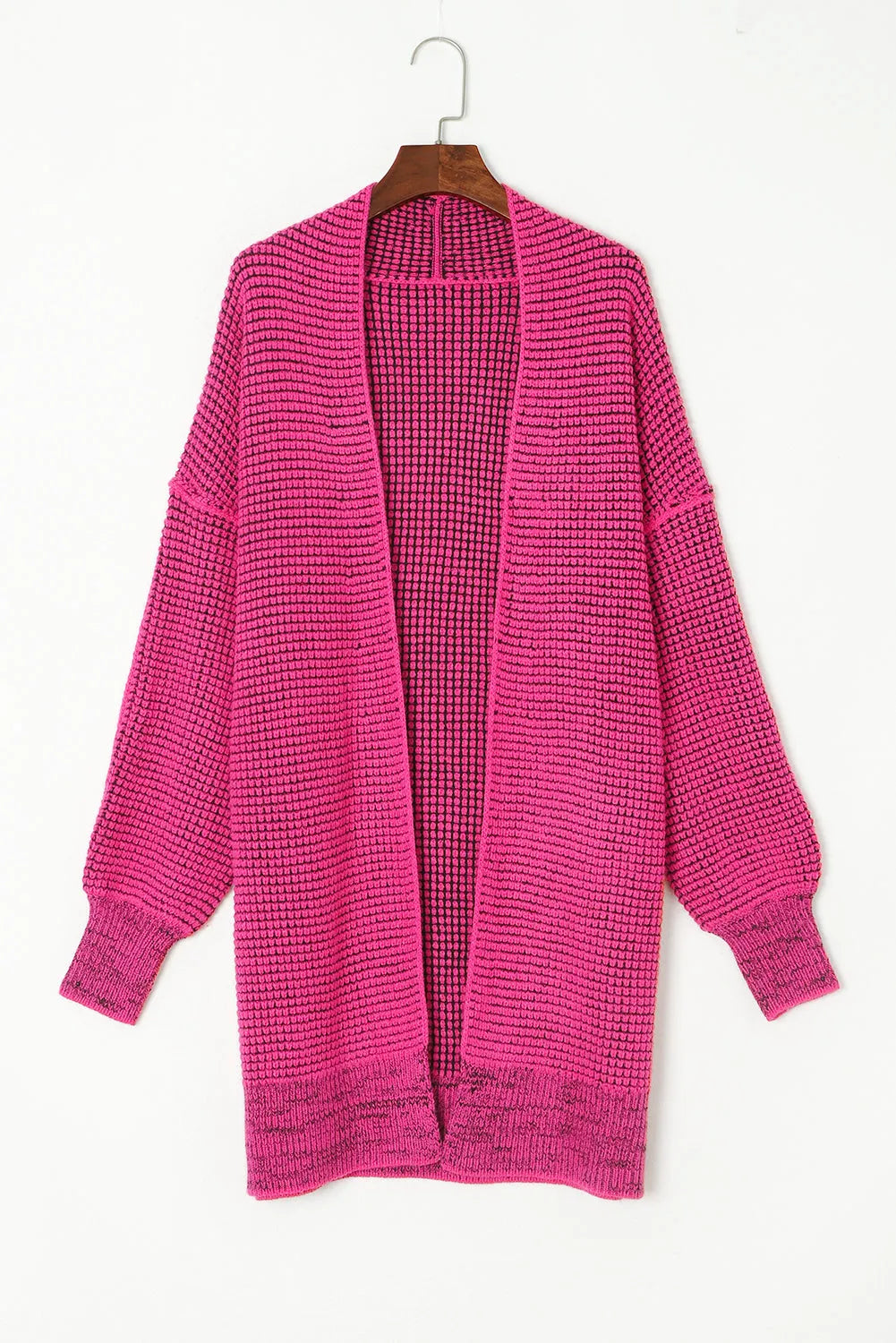 Rose Plaid Knitted Long Open Front Cardigan - Chic Meadow Boutique 