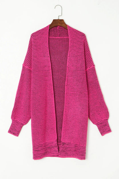 Rose Plaid Knitted Long Open Front Cardigan - Chic Meadow Boutique 