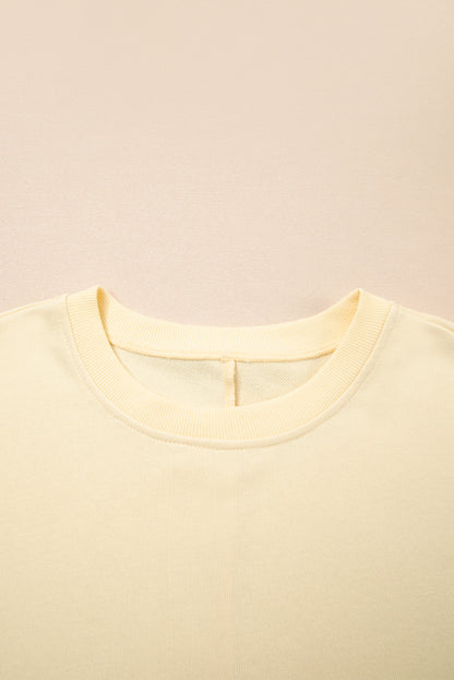 Apricot 2 in 1 Faux Two Piece Patchwork Round Neck Sweatshirt