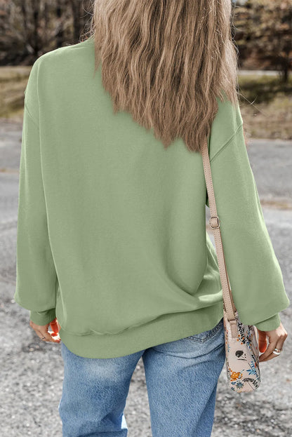 Smoke Green Plain Drop Shoulder Crewneck Pullover Sweatshirt - Chic Meadow Boutique 