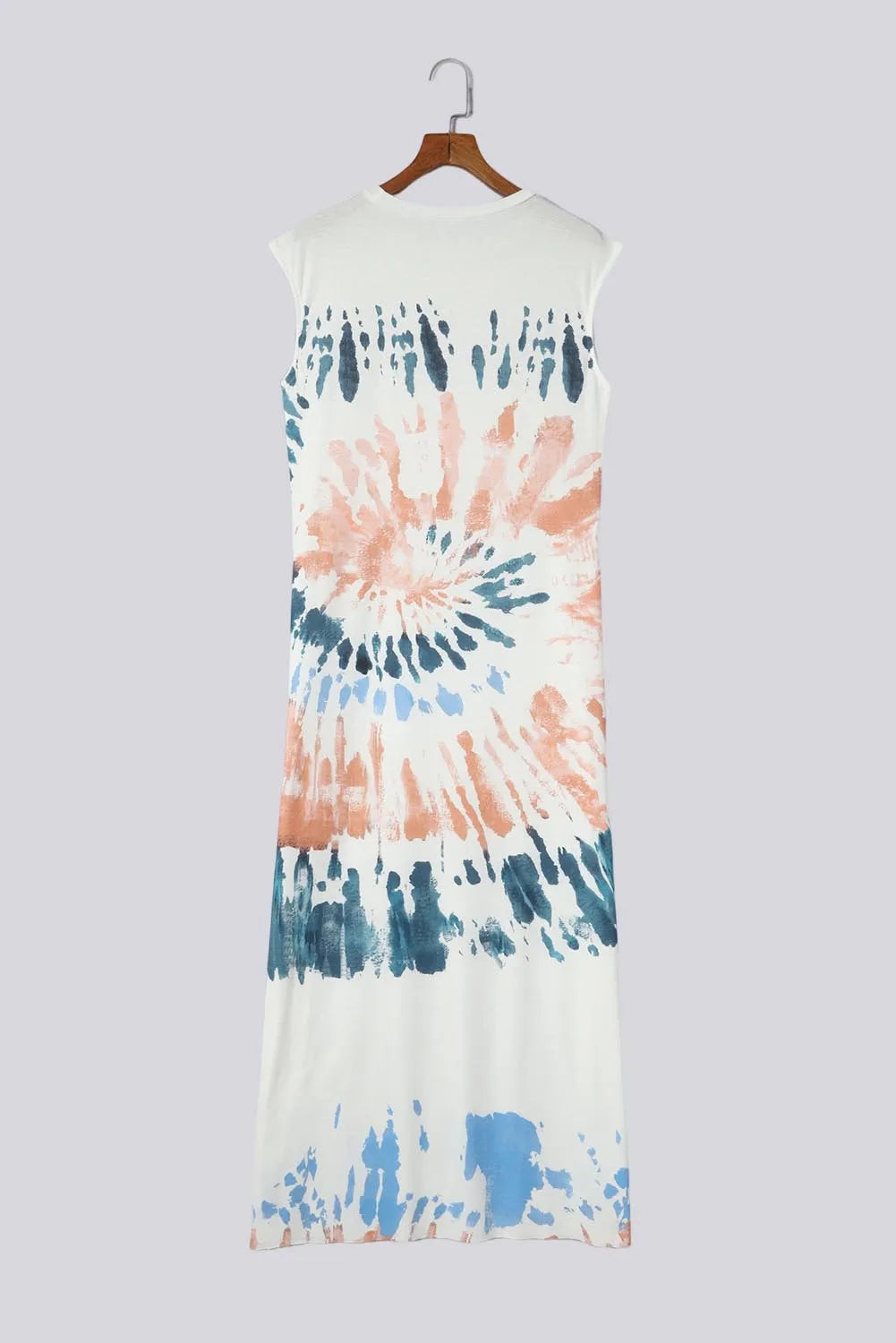 White Cap Sleeve Tie Dye Long Slit Dress - Chic Meadow Boutique 