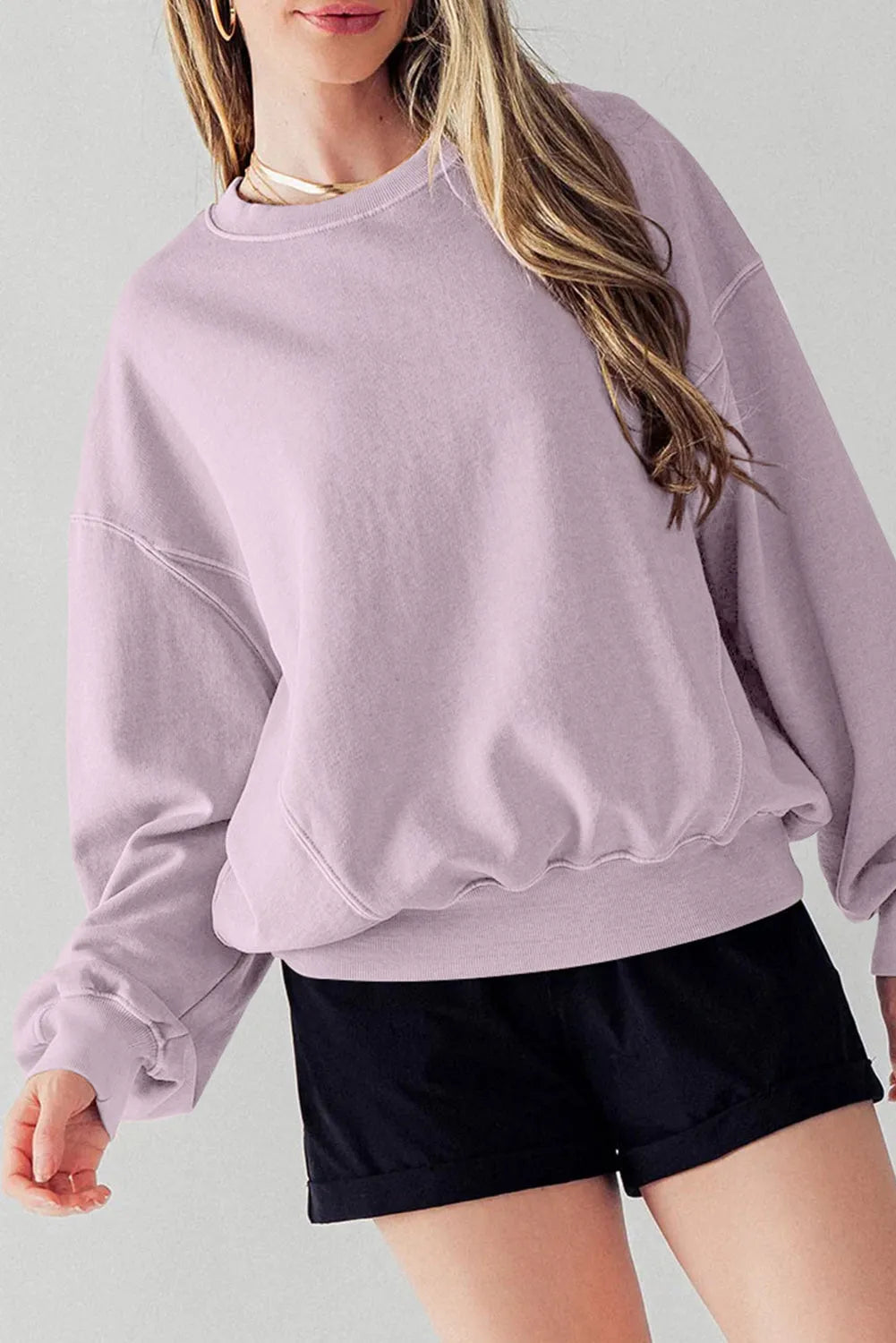 Orchid Petal Exposed Seam Batwing Sleeve Drop Shoulder Sweatshirt - Chic Meadow Boutique 