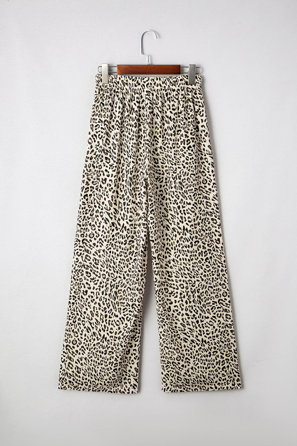Brown Leopard Drawstring Elastic Waistband Loose Pants