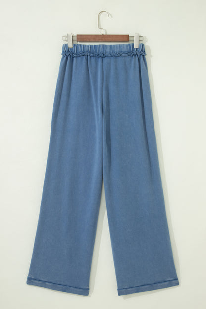Ashleigh Blue Mineral Wash Drawstring Retro High Waist Wide Leg Western Pants
