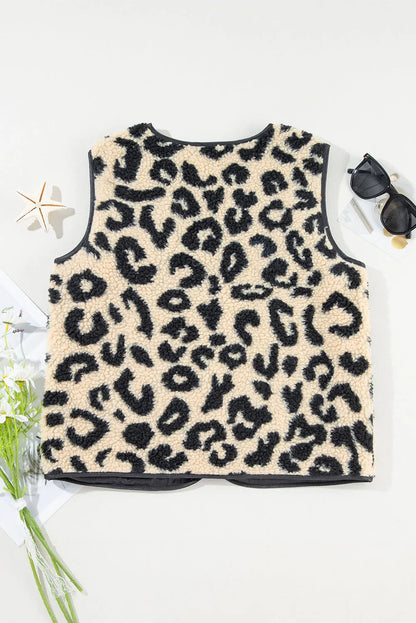 Black Leopard Print Sherpa Vest Coat - Chic Meadow Boutique 