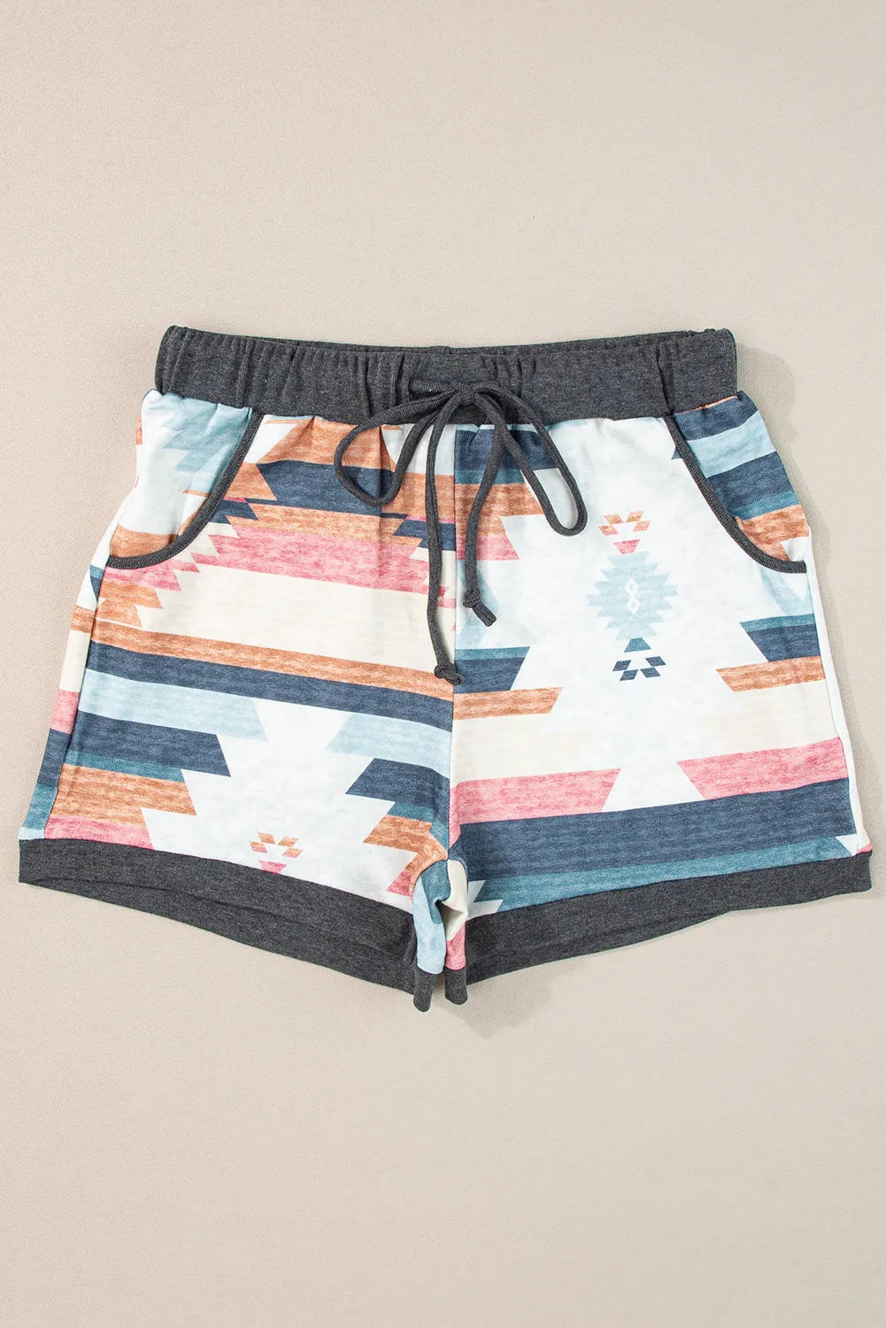 White Aztec Print Drawstring Waist Casual Shorts - Chic Meadow Boutique 