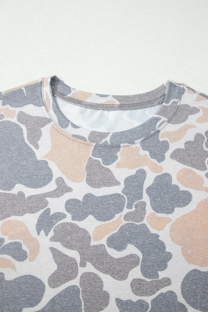 Multicolour Retro Camouflage Print Womens Casual T Shirt