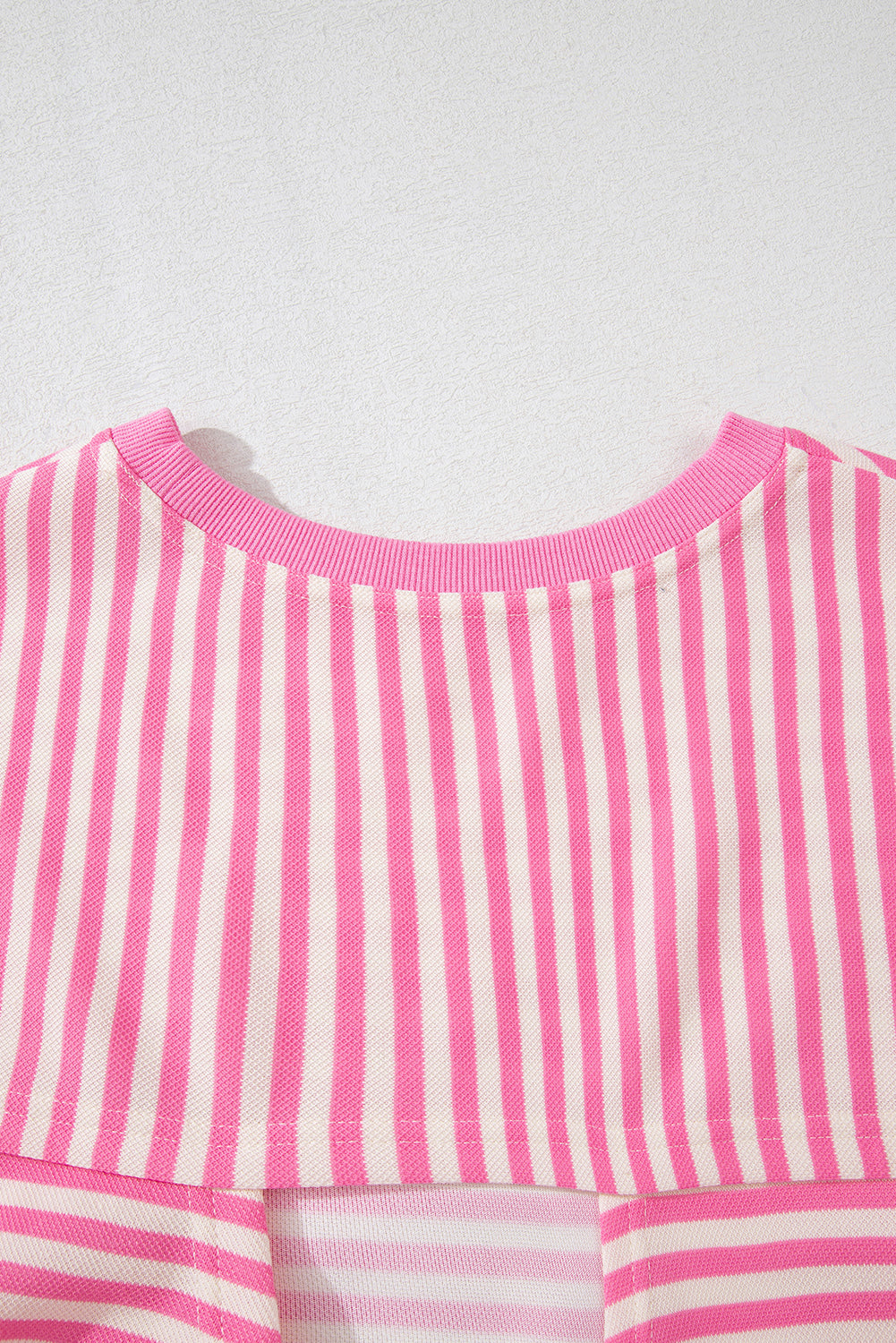 Pink Stripe Bowknot Cutout Back Drop Shoulder Wide Bracelet Sleeve Loose Tee