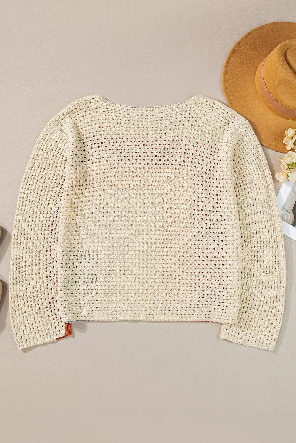 Apricot Pointelle Knit Colorblock Baggy Sweater - Chic Meadow Boutique 