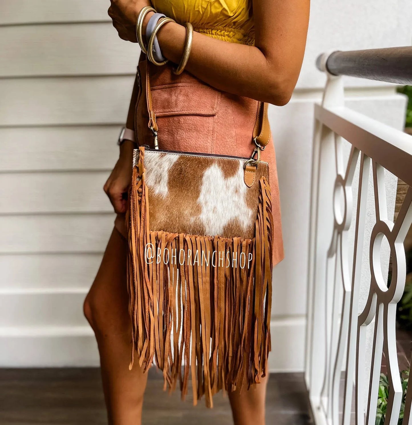 THE JESSE CROSSBODY cowhide fringe tassel purse bag - Chic Meadow Boutique 