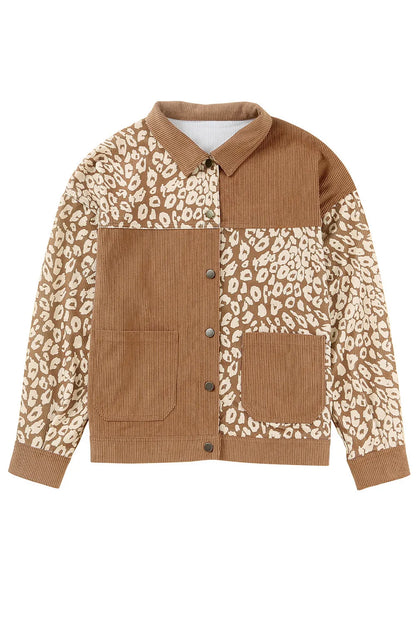 Outerwear/Jackets Brown Leopard Print Corduroy Long Sleeve Jacket