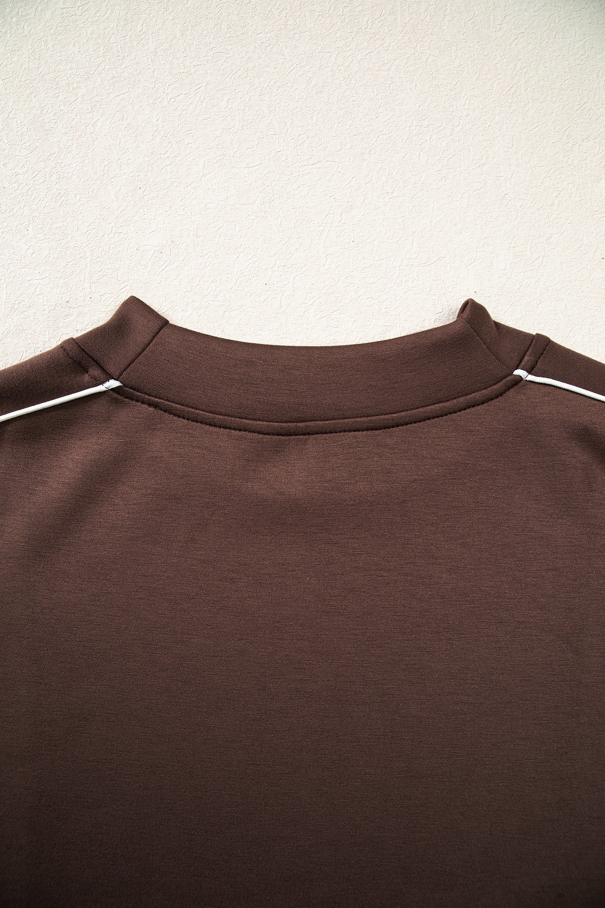 Coffee Sporty Piping Trim Mock Neck Pullover Relaxed 2pcs Pant Set