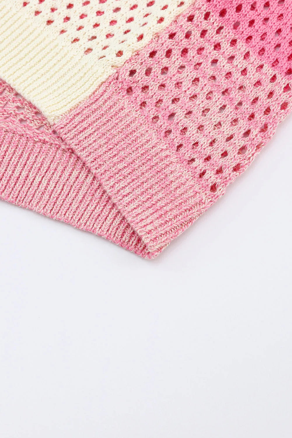 Pink Ribbed Short Sleeve Ombre Eyelet Knitted Cardigan - Chic Meadow Boutique 