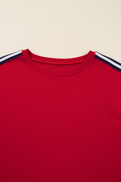 Fiery Red Contrast Striped Detail Varsity Sweatshirt