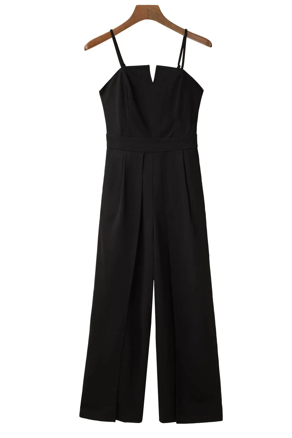 Black Spaghetti Straps Slit Leg Jumpsuit with Pockets - Chic Meadow Boutique 