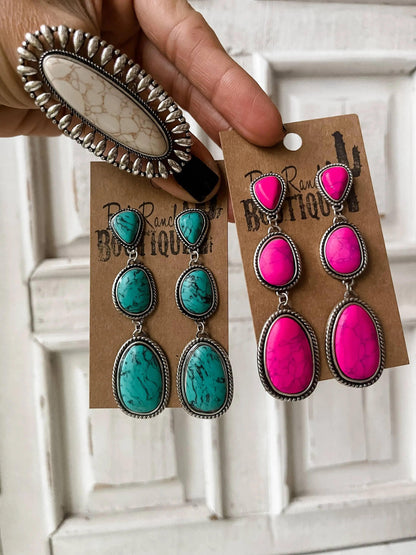 Metal Stone Drop Earrings 3 Tier - Chic Meadow Boutique 