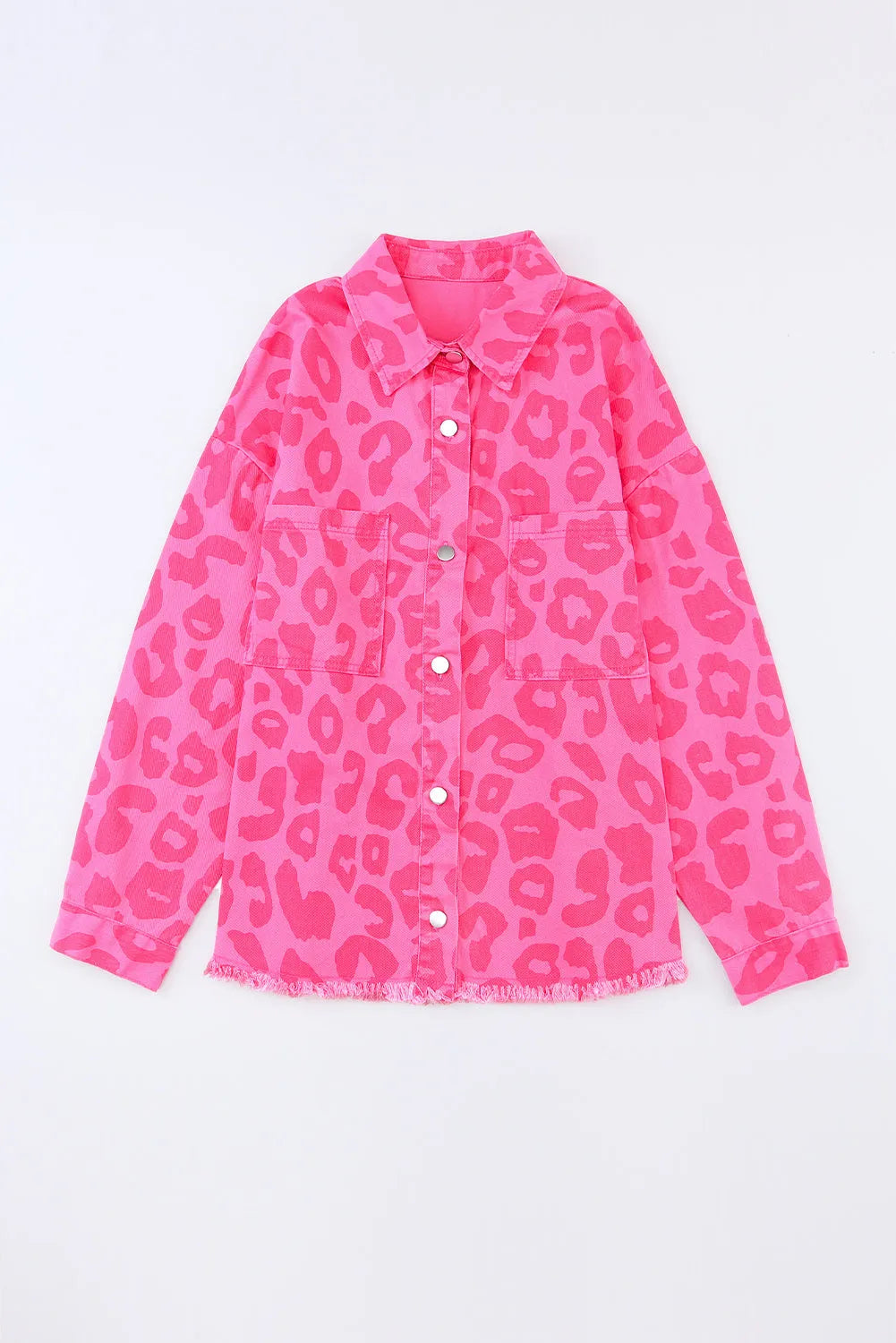 Pink Leopard Print Button Cuffs Raw Hem Jacket - Chic Meadow Boutique 