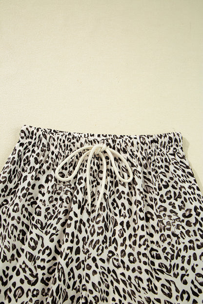 Brown Leopard Drawstring Elastic Waistband Loose Pants
