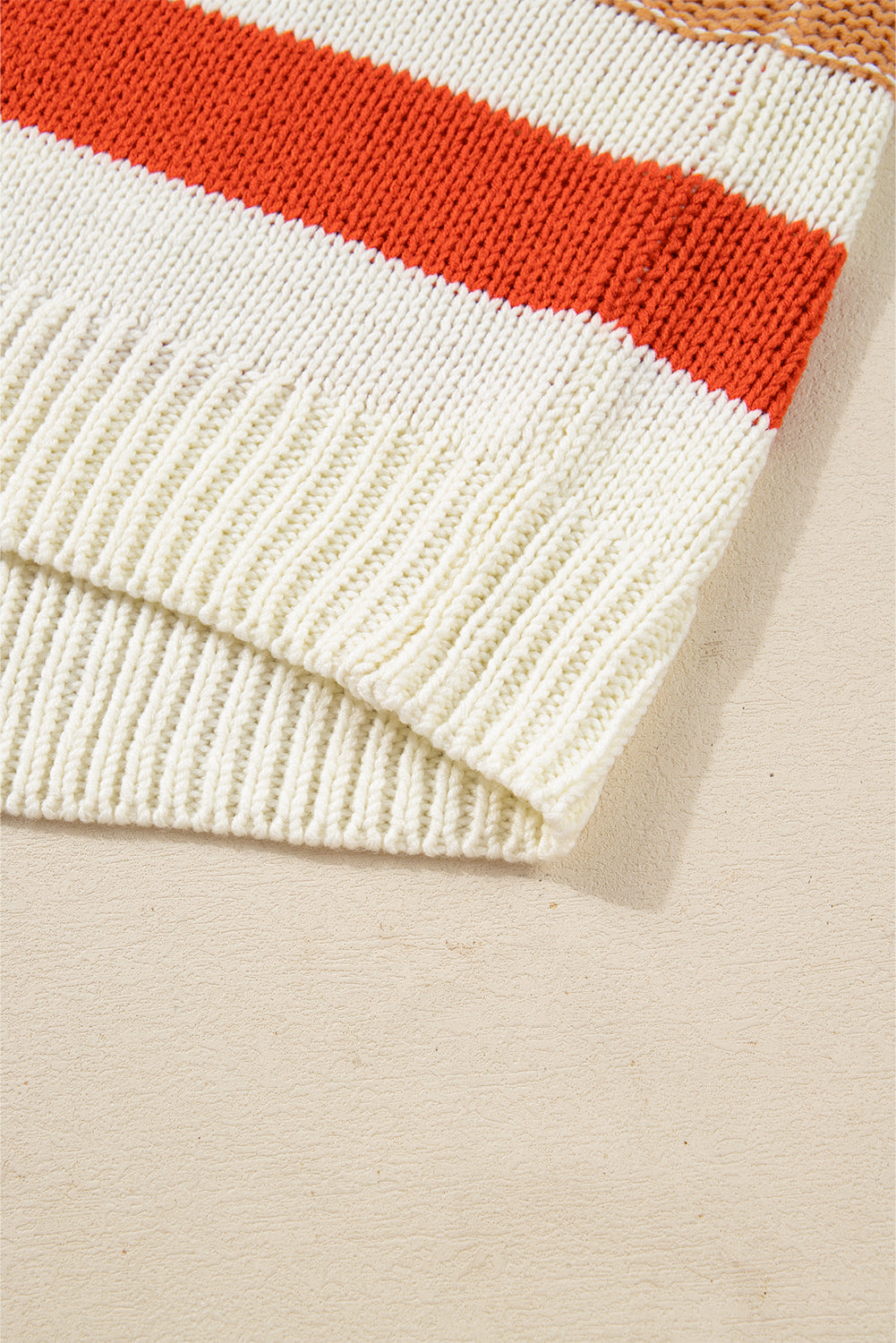 Pink Striped Colorblock Round Neck Drop Shoulder Sweater