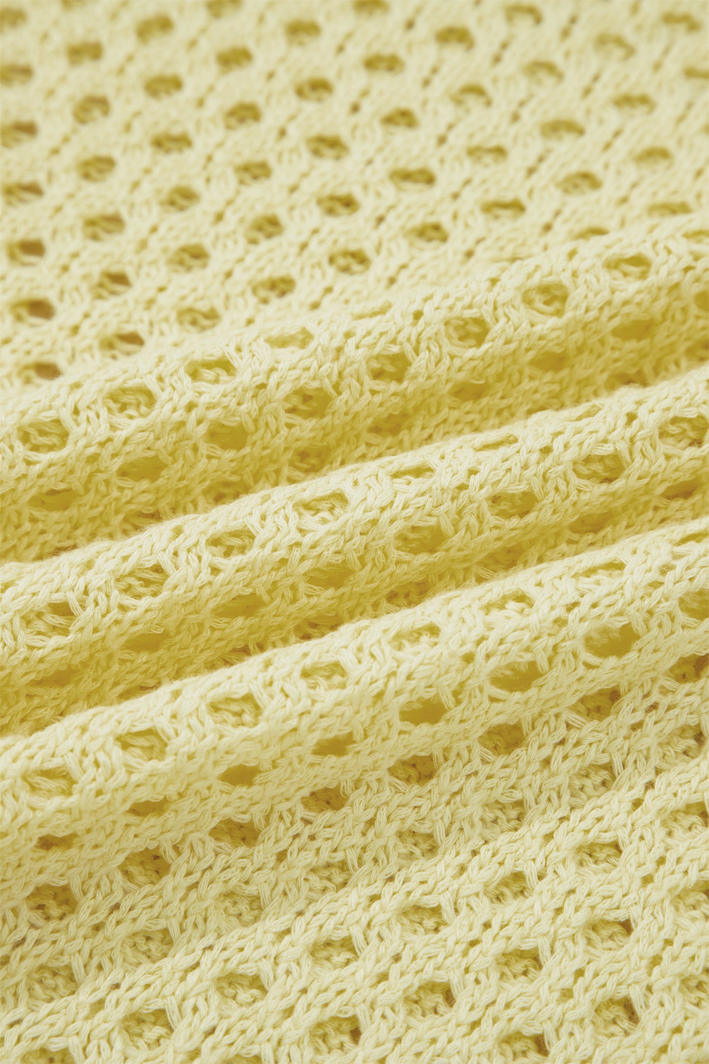 Yellow Cream Scalloped Trim Hollow Out Knit Long Sleeve Top