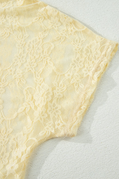 Yellow Cream Sheer Floral Lace Boxy Tee