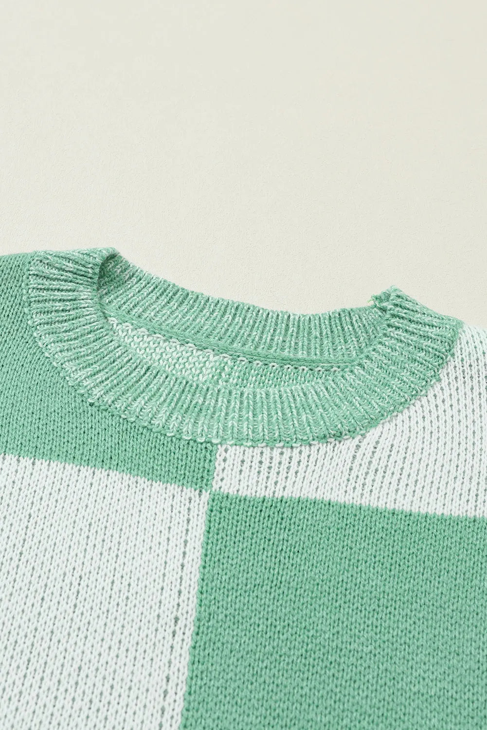 Tops/Sweaters & Cardigans Mint Green Checkered Print Drop Shoulder Sweater