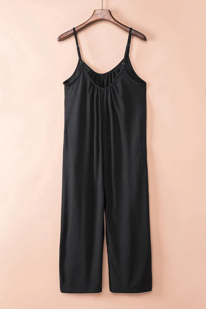 Black Spaghetti Straps Wide Leg Pocketed Jumpsuits - Chic Meadow Boutique 