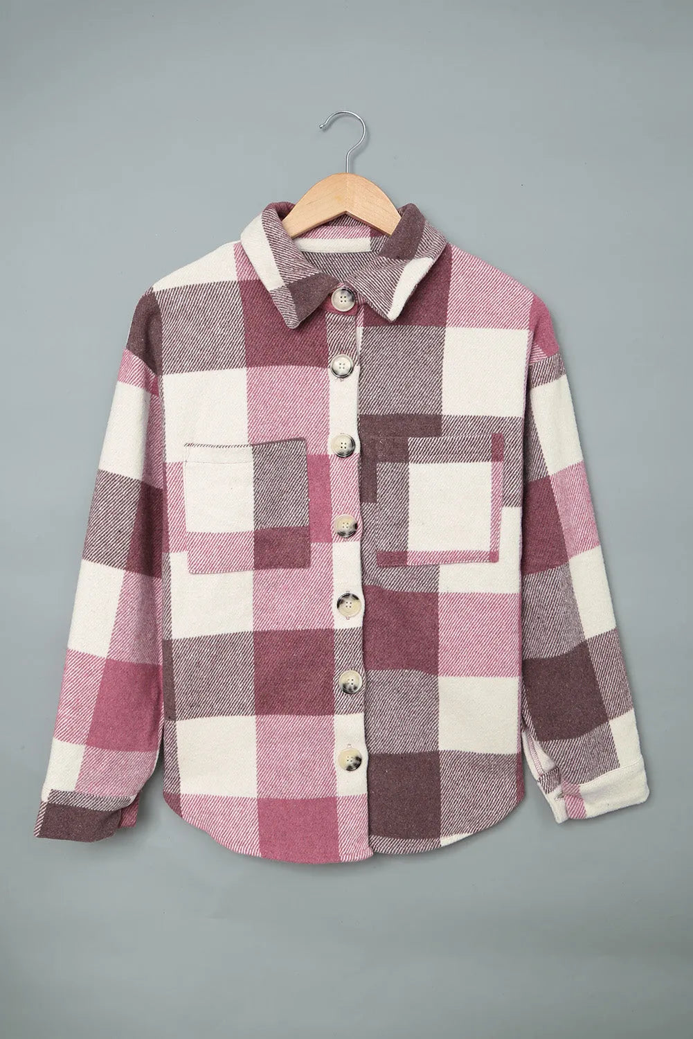 Plaid Color Block Buttoned Long Sleeve Jacket with Pocket - Chic Meadow Boutique 