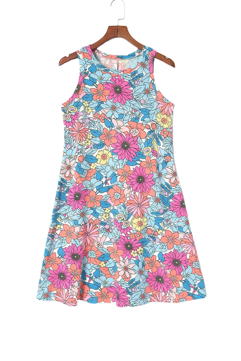 Multicolor Round Neck Sleeveless Floral Mini Dress - Chic Meadow Boutique 