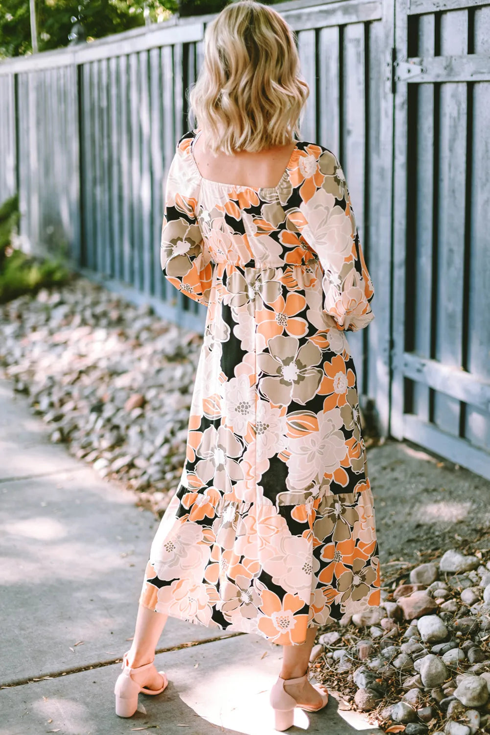 Tie Waist Puff Sleeve Bold Floral Maxi Dress - Chic Meadow Boutique 