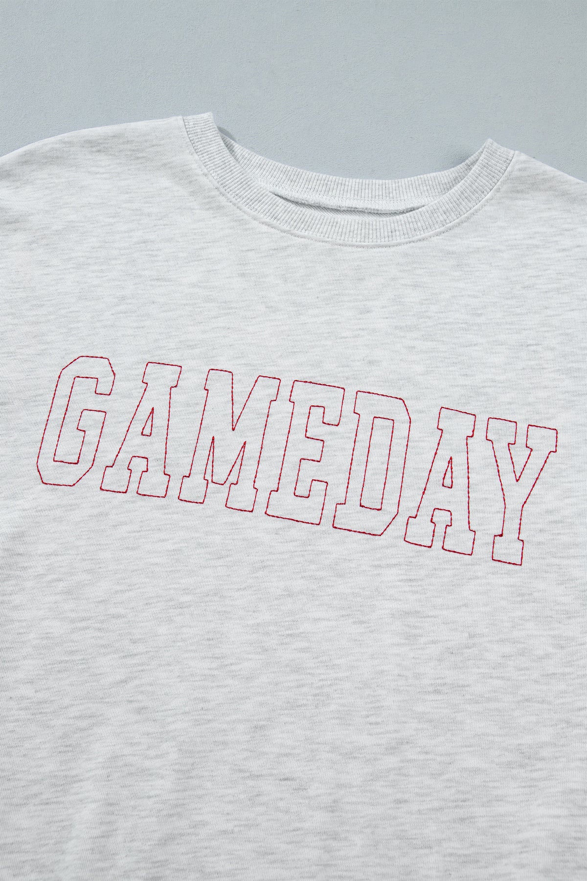 Light Grey Game Day Letter Embroidery Long Sleeve Round Neck Sweatshirt