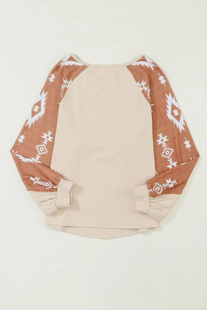 Tops/Long Sleeve Tops Apricot Western Print Patch Long Sleeve Top