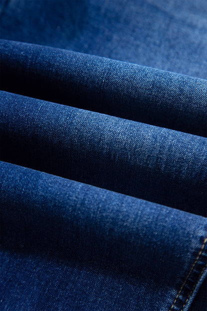 Sail Blue Raw Hem Turnup Loose Ankle-length Jeans