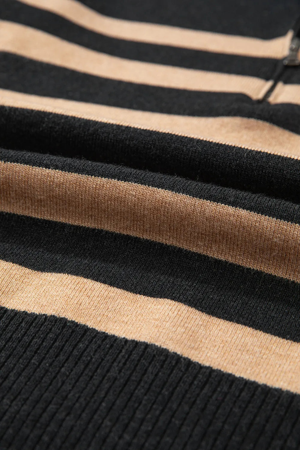 Black Stripe Collared Quarter Zipper Oversized Sweater - Chic Meadow Boutique 