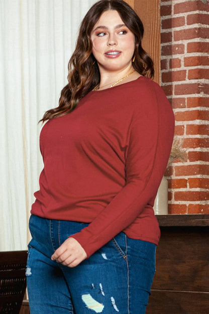 Red Dahlia Piping Detail Plus Size Long Sleeve Top - Chic Meadow Boutique 