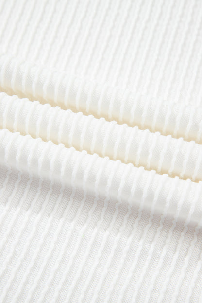 White Color Block Corded Knit Crew Neck Tee