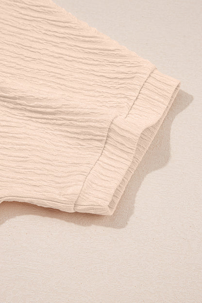 Apricot Textured V Neck T Shirt and Shorts Set